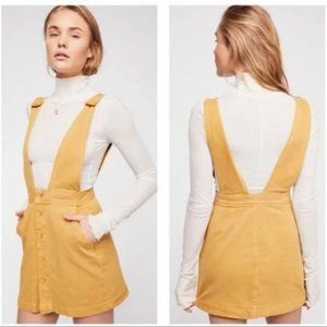 Free People Mallory Mustard Yellow Denim Overall Jumper Dress